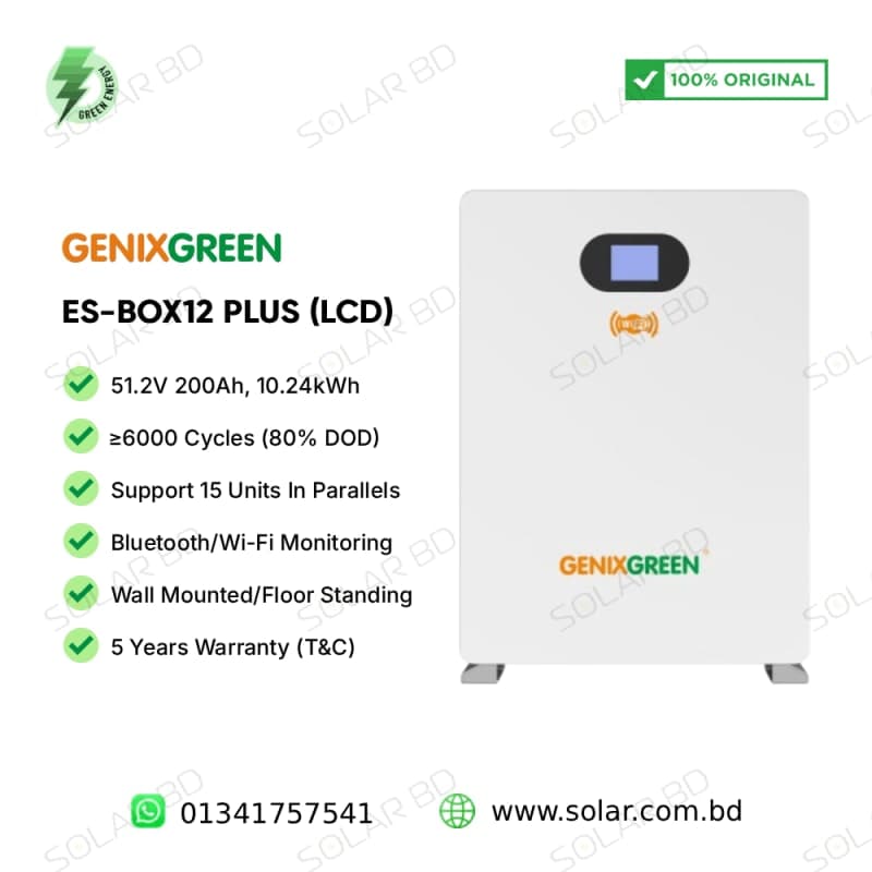 GENIXGREEN ES-BOX12 Plus LCD 51.2V 200Ah 10.24kWh LiFePO4 Battery