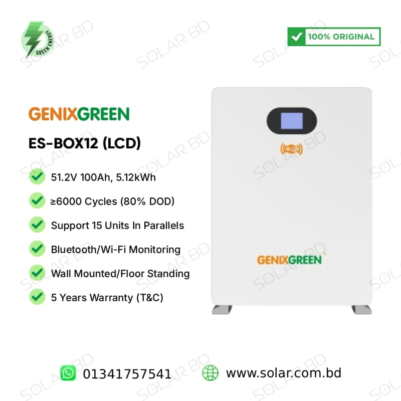 GENIXGREEN ES-BOX12 LCD 51.2V 100Ah 5.12kWh LiFePO4 Battery