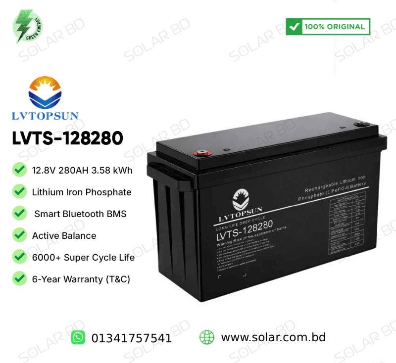 LVTOPSUN 12.8V 280Ah 3.58kWh Lithium Iron Phosphate Battery