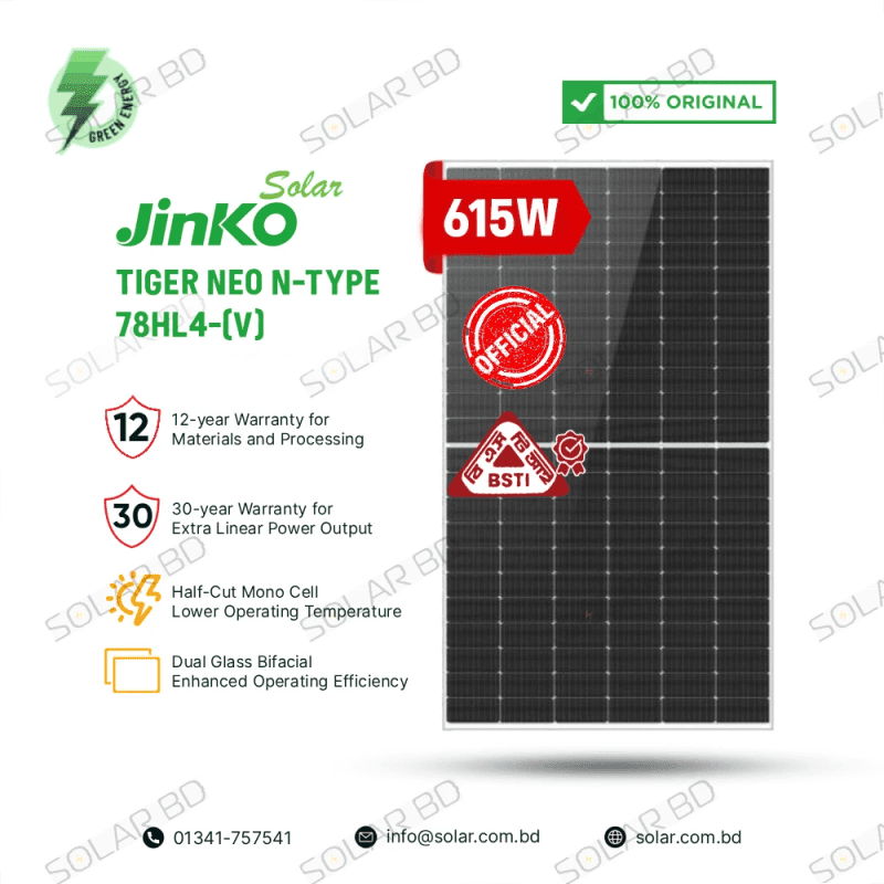 Jinko 615W N-Type Bifacial Solar Panel (Official)