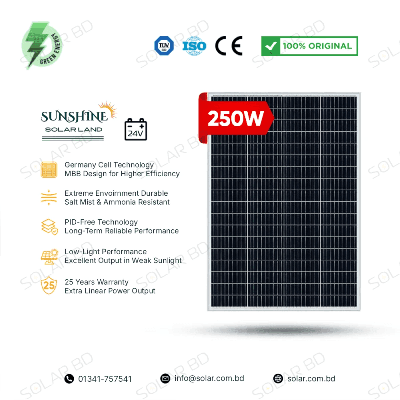 SUNSHINE 250W Germany Cell 24V Mono Solar Panel